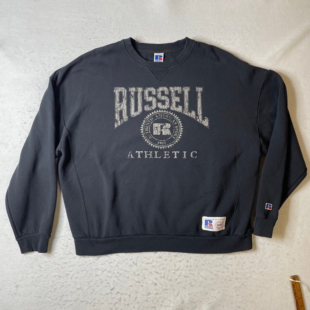 Russell Athletic Sweatshirt Mens XL Black Graphic Pullover Vintage Style